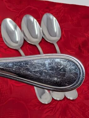 4X Oval Soup Table Spoons CHRISTOFLE Albi-Calissa Glossy Stainless Acier France